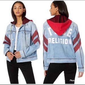 True Religion Blue and Red‎ Jean Jacket with Sporty Accents